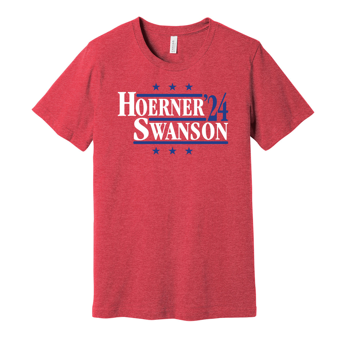 Hoerner & Swanson '24 - Chicago Political Campaign Parody T-Shirt - Hyper Than Hype Shirts L / Red Shirt