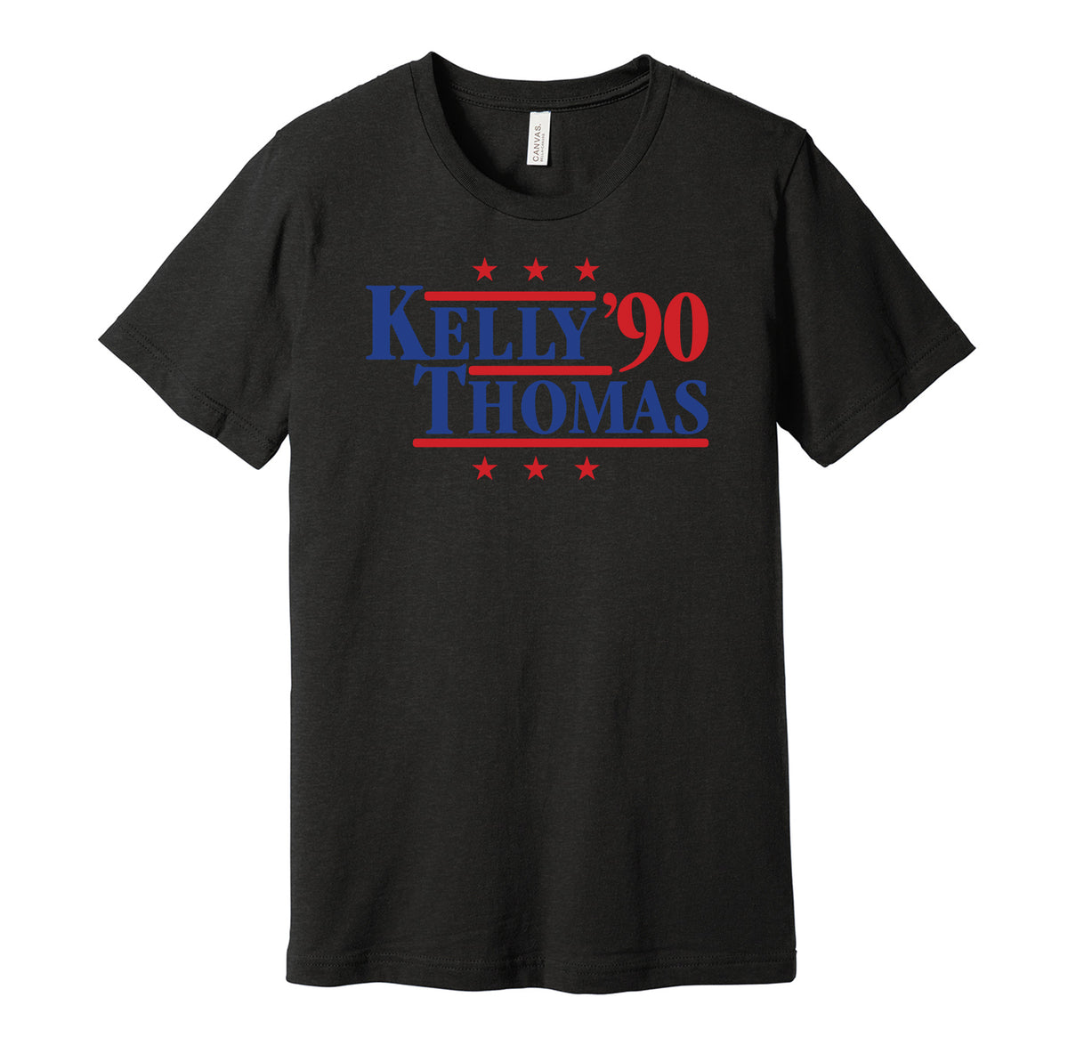 Kelly & Thomas '90 - Buffalo Football Legends Political Campaign Parody T-Shirt - Hyper Than Hype Shirts XL / Blue Shirt