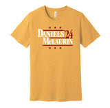 jayden daniels mclaurin for president 2024 washington commanders fan throwback gold shirt