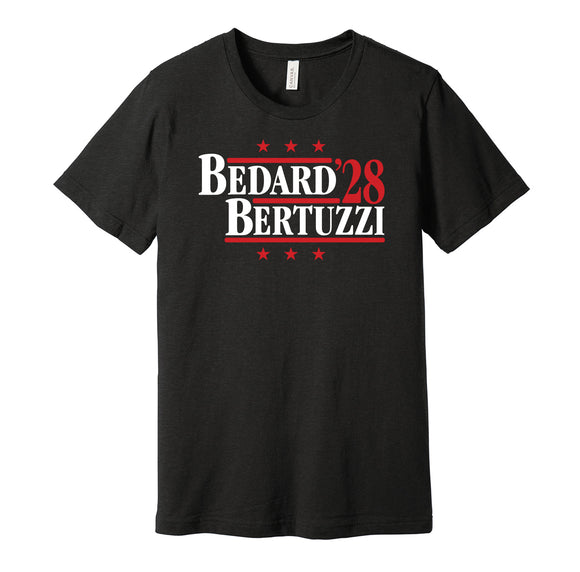 bedard bertuzzi for president 2028 chicago blackhawks fan election parody black shirt