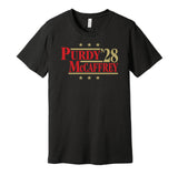 brock purdy christian mccaffrey for president 2028 san francisco 49ers fan parody black shirt