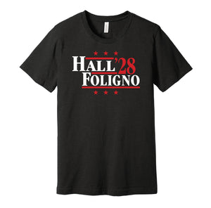 hall foligno for president 2028 chicago blackhawks fan election parody black shirt