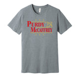 brock purdy christian mccaffrey for president 2028 san francisco 49ers fan parody grey shirt