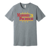 patrick mahomes isiah pop pacheco for president 2028 kansas city chiefs fan parody grey shirt