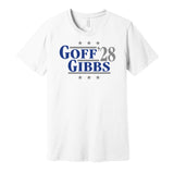 jared goff jahmyr gibbs for president 2028 detroit lions fan parody white shirt