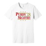 brock purdy christian mccaffrey for president 2028 san francisco 49ers fan parody white shirt