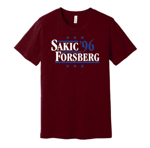 joe sakis peter forsberg for president 1996 colorado avalanche fan election parody blue shirt