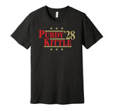 brock purdy george kittle for president 2028 san francisco 49ers fan parody black shirt