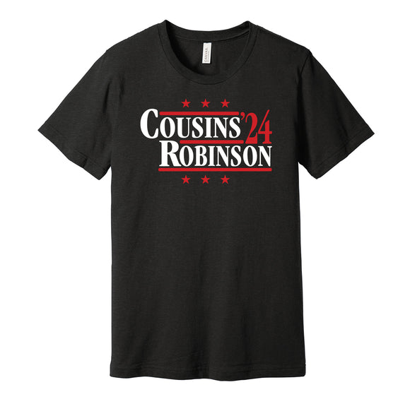 kirk cousins bijan robinson for president 2024 atl atlanta falcons fan throwback black shirt