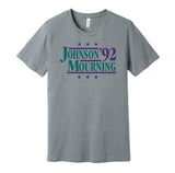 Johnson & Mourning '92 - Charlotte Basketball Legends Political Campaign Parody T-Shirt - Hyper Than Hype Shirts