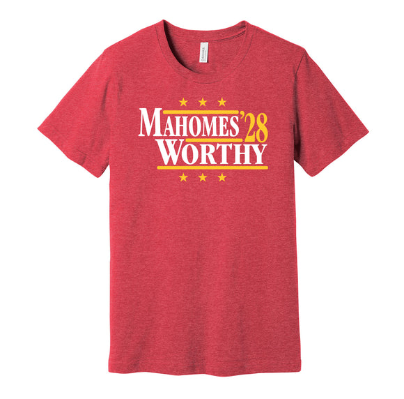 patrick mahomes xavier worthy for president 2028 kansas city chiefs fan parody red shirt