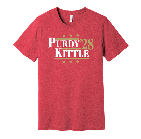 brock purdy george kittle for president 2028 san francisco 49ers fan parody red shirt