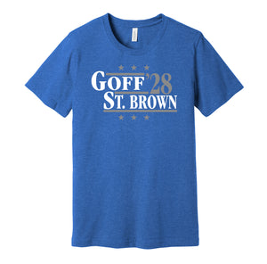 jared goff amon ra st brown for president 2028 detroit lions fan parody blue shirt