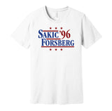 joe sakis peter forsberg for president 1996 colorado avalanche fan election parody white shirt