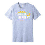 coach jim harbaugh justin herbert for president 2028 los angeles chargers fan parody baby blue shirt