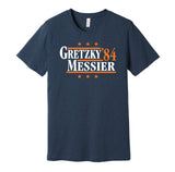 gretzky messier for president 84 1984 edmonton oilers fan election parody navy shirt