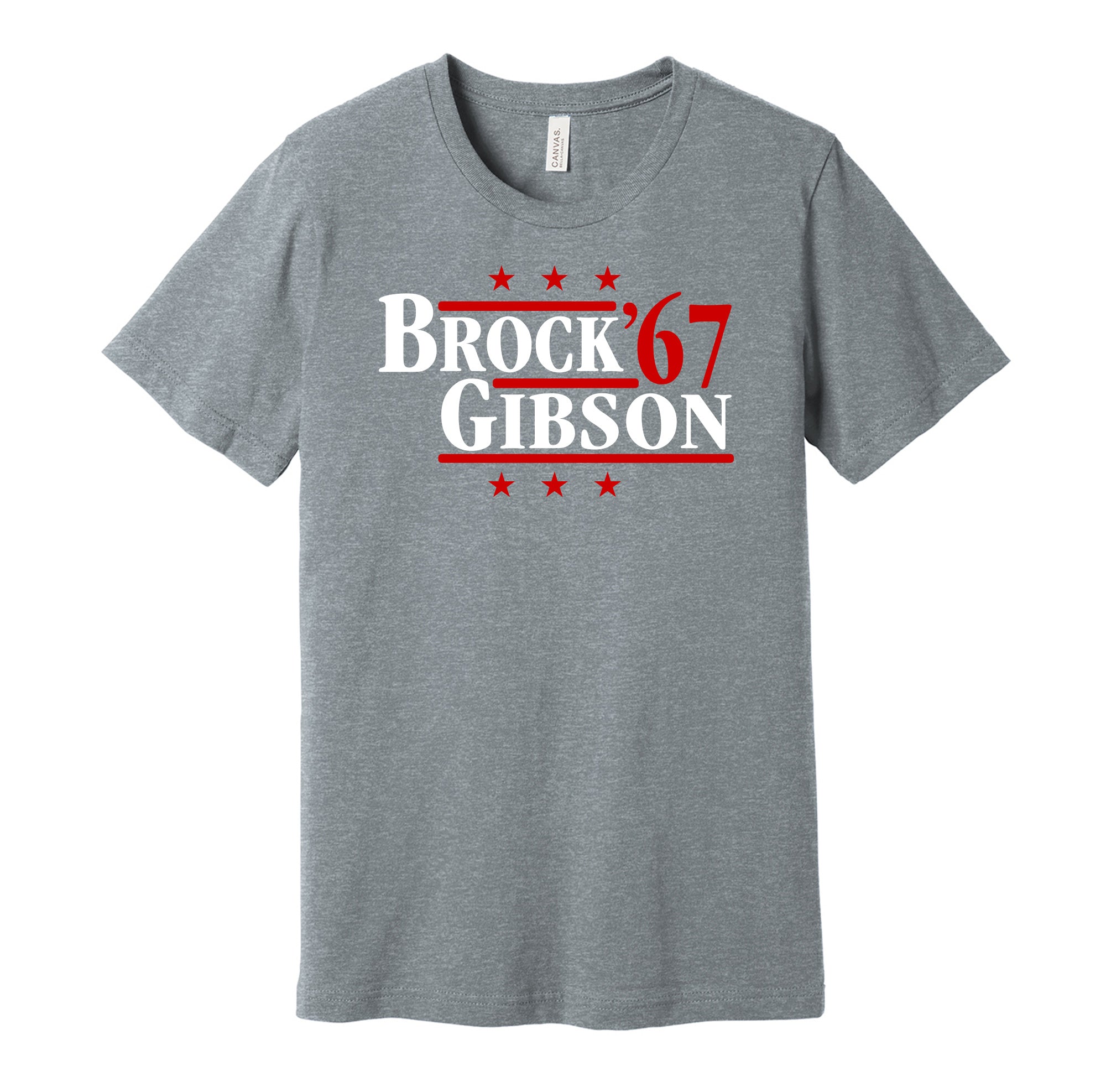 Brock & Gibson '67 - St. Louis Missouri Legends Political Campaign Parody T-Shirt - Hyper Than Hype Shirts L / Grey Shirt