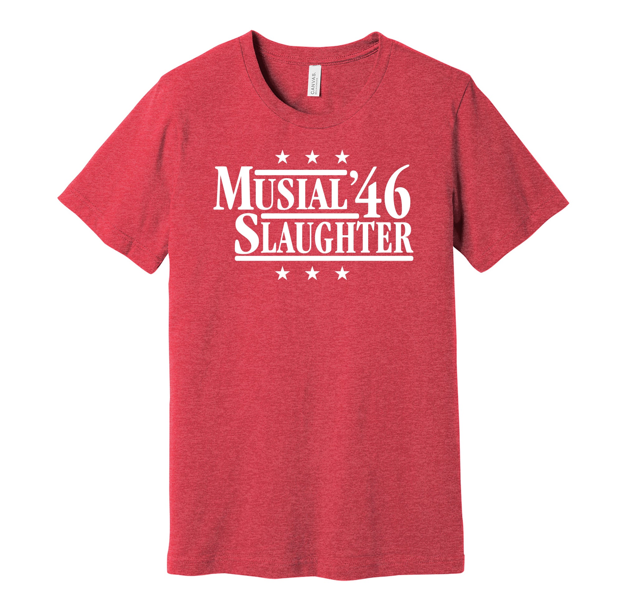 Musial & Slaughter '46 - St. Louis Baseball Legends Political Campaign Parody T-Shirt - Hyper Than Hype Shirts L / Red Shirt