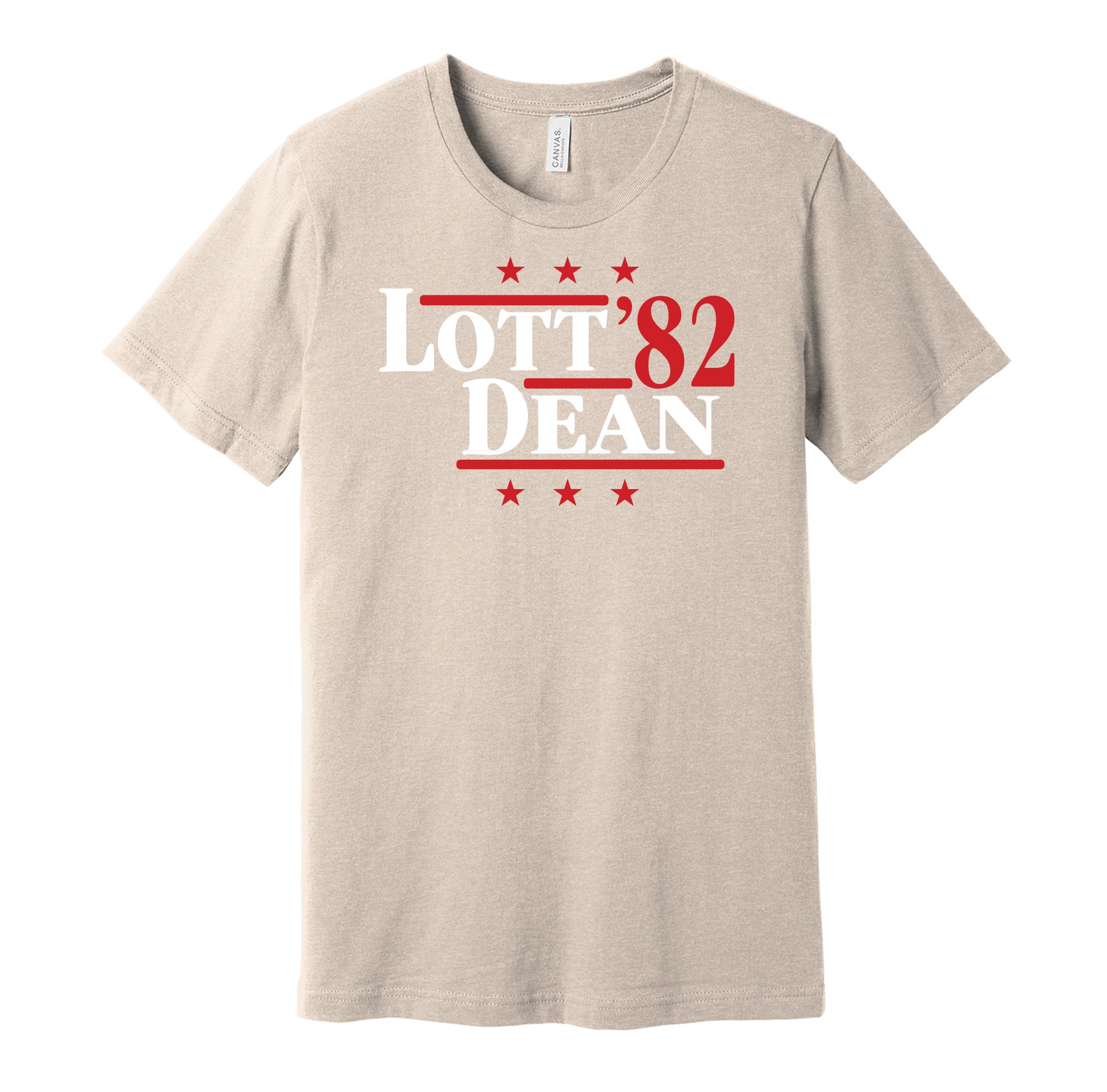 Lott & Dean '82 - San Francisco Football Legends Political Campaign Parody T-Shirt - Hyper Than Hype Shirts L / Tan Shirt