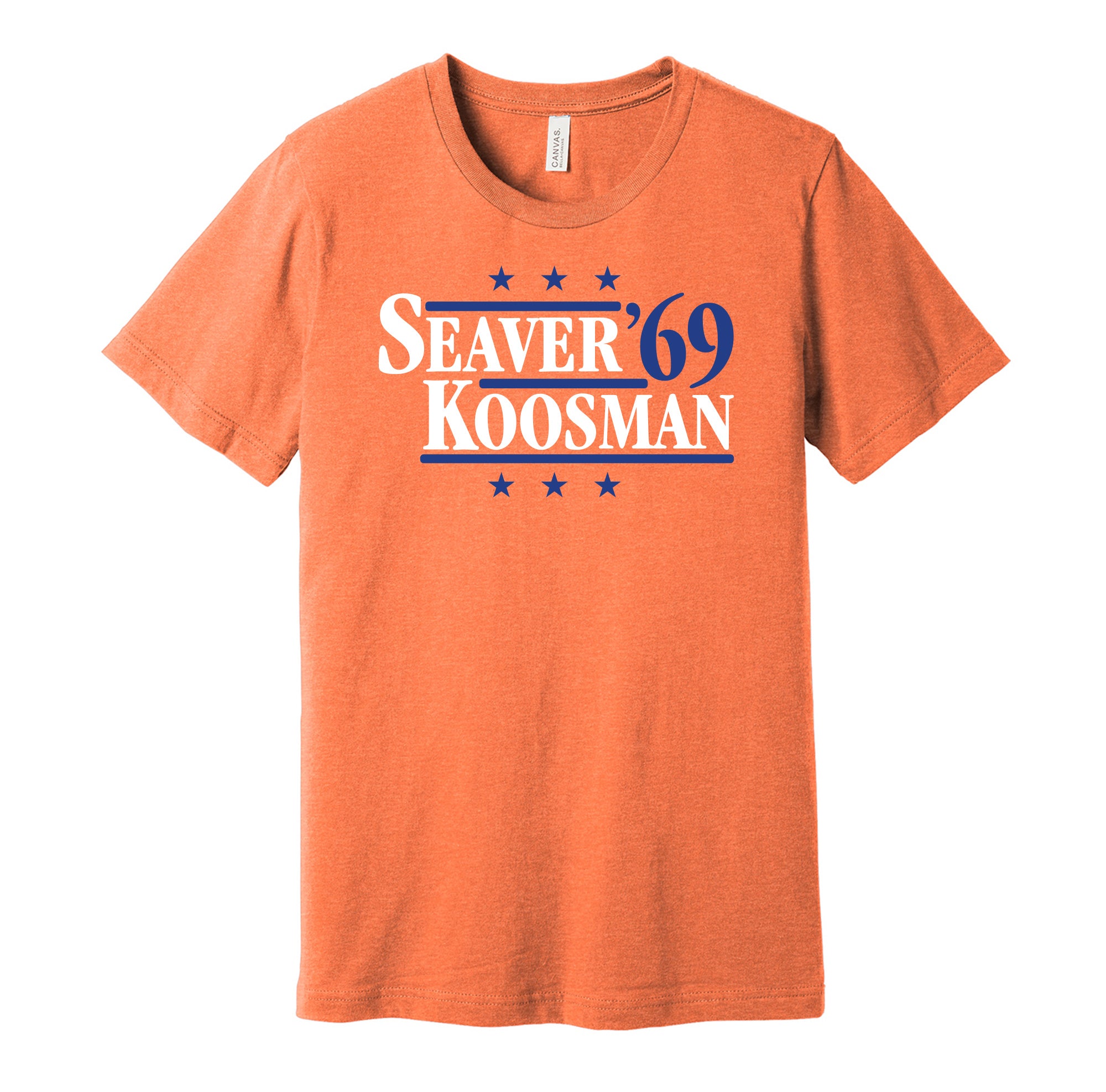 Seaver & Koosman '69 - New York Baseball Legends Political Campaign Parody T-Shirt - Hyper Than Hype Shirts XS / Orange Shirt
