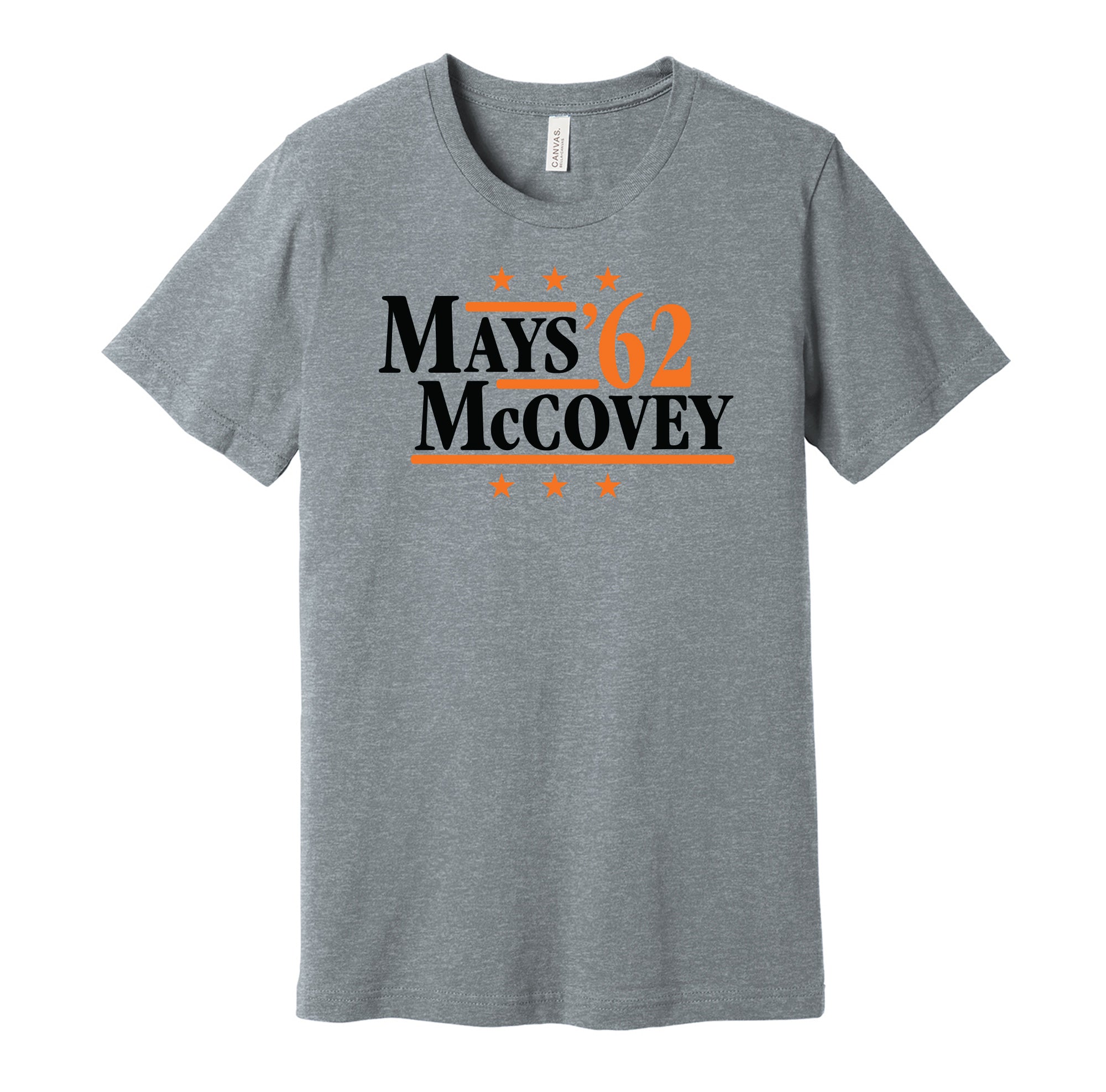Mays & McCovey '62 - San Francisco Baseball Legends Political Campaign Parody T-Shirt - Hyper Than Hype Shirts XL / Grey Shirt